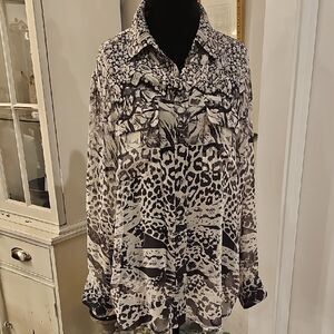 EQUIPMENT FEMME Signature Silk‎ Shirt Animal Print Size Medium Boho Lagenlook